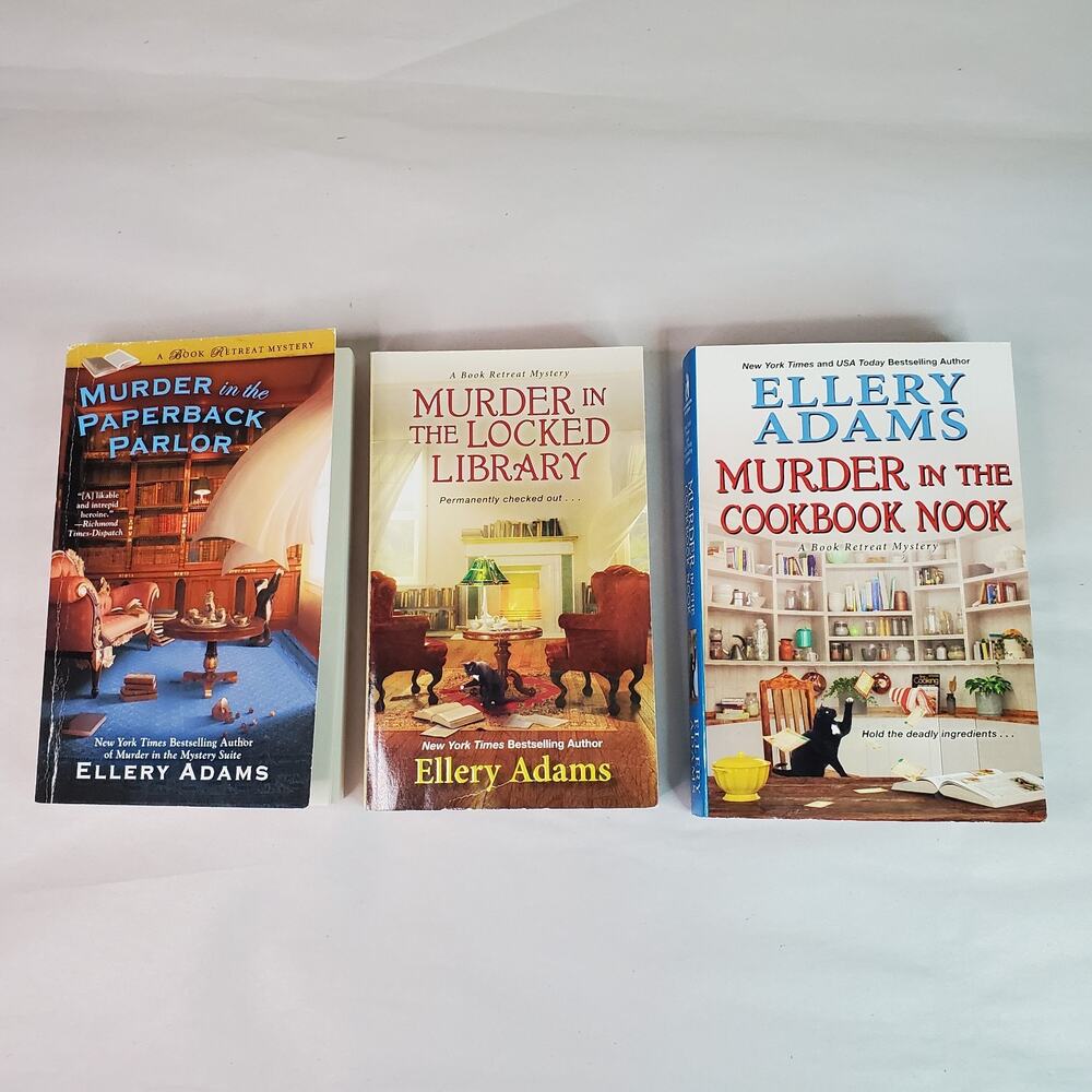 Lot of 3 ELLERY ADAMS - Cozy MYSTERIES - Book Retreat #2, 4, 7 MM PAPERBACK